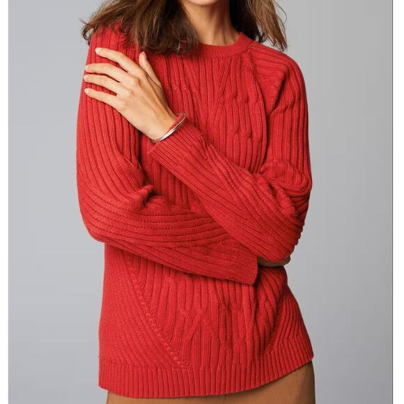 J.Jill $89 Large Radiant Red Placed Classic Quiet Luxury Cable Knit Sweater - Picture 1 of 9